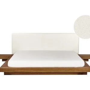 Bed met LED-verlichting Bouclé ZEN 180 x 200 cm LED Natuurlijk essenhout
