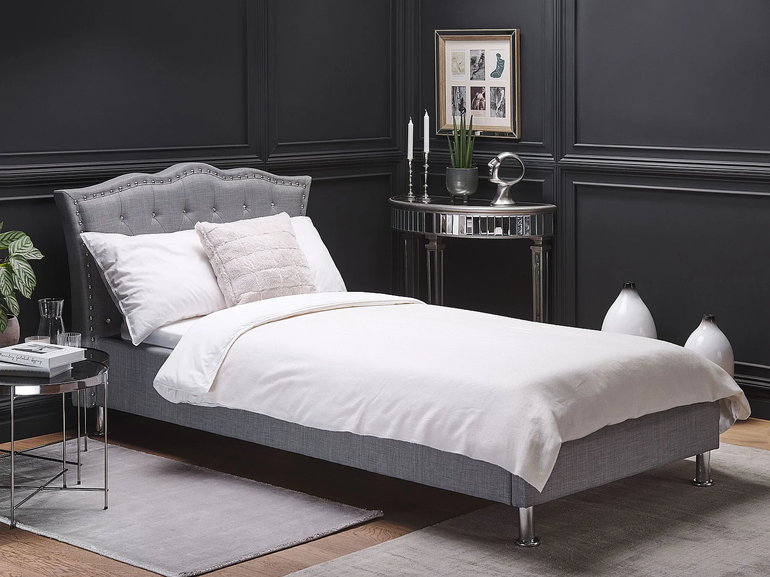 Bed stof grijs 90 x 200 cm METZ