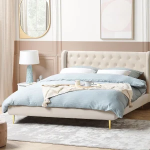 Bed Fluweel FORBACH 180 x 200 cm Beige Bed Fluweel FORBACH 180 x 200 cm Beige