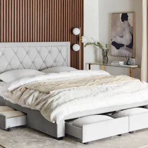 Bed met opbergladen Fluweel LIEVIN 180 x 200 cm Lichtgrijs Bed met opbergladen Fluweel LIEVIN 180 x 200 cm Lichtgrijs