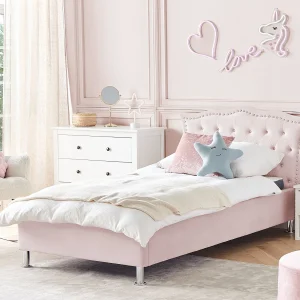 Bed fluweel roze 90 x 200 cm METZ Bed fluweel roze 90 x 200 cm METZ