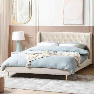 Bed Fluweel FORBACH 160 x 200 cm Beige
