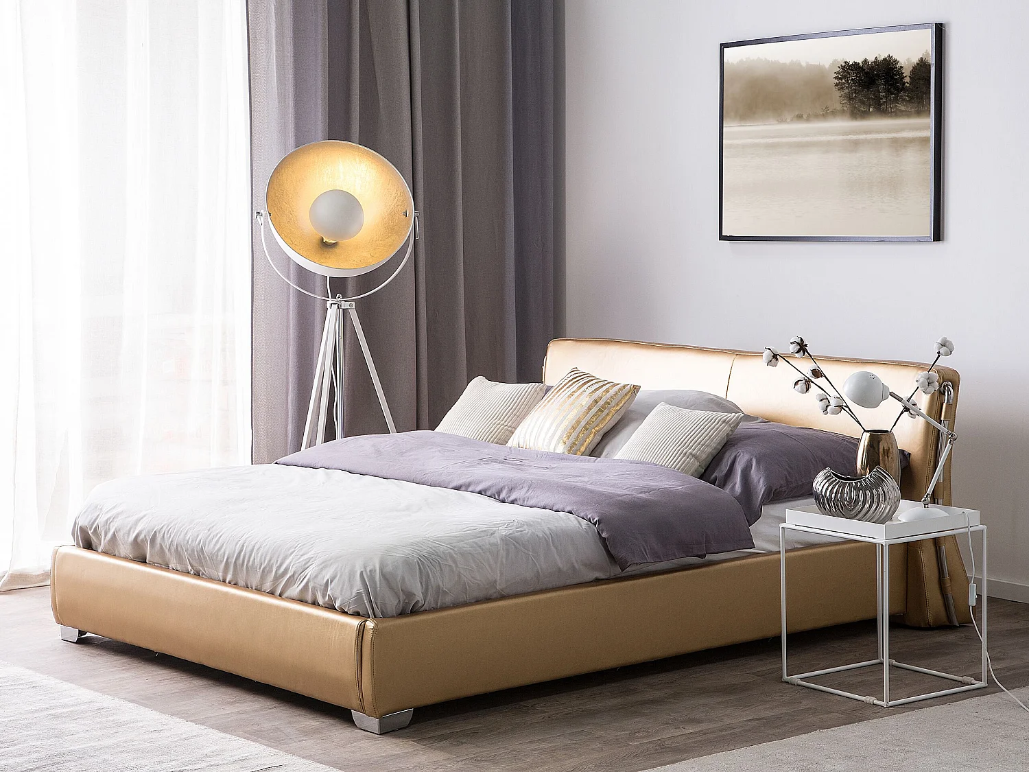 Bed leer goud 140 x 200 cm PARIS