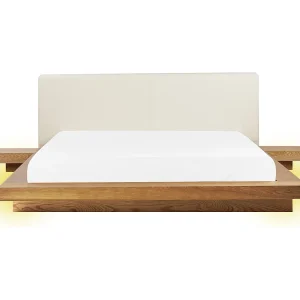 Bed met LED-verlichting Kunstleer ZEN 160 x 200 cm Lichte houtkleur