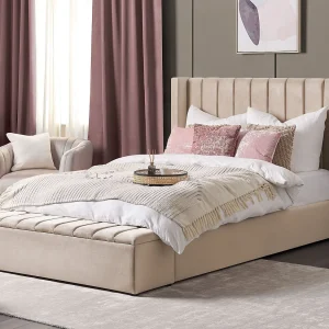 Bed met opbergbankje Fluweel NOYERS 160 x 200 cm Beige Bed met opbergbankje Fluweel NOYERS 160 x 200 cm Beige