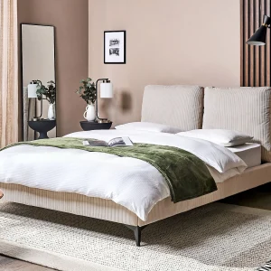Bed Corduroy MELLE 140 x 200 cm Lichtbeige