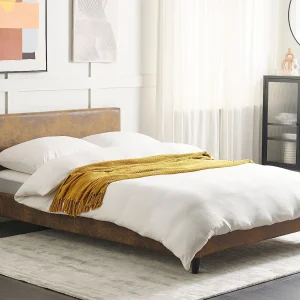 Bed Kunstleer FITOU 140 x 200 cm Bruin Bed Kunstleer FITOU 140 x 200 cm Bruin