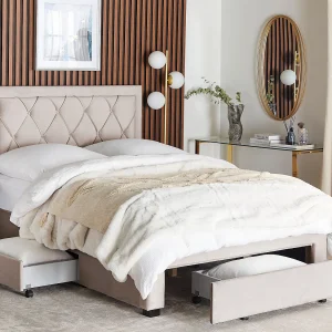 Bed met opbergladen Fluweel LIEVIN 140 x 200 cm Beige Bed met opbergladen Fluweel LIEVIN 140 x 200 cm Beige