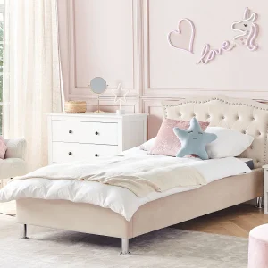 Bed fluweel beige 90 x 200 cm METZ Bed fluweel beige 90 x 200 cm METZ