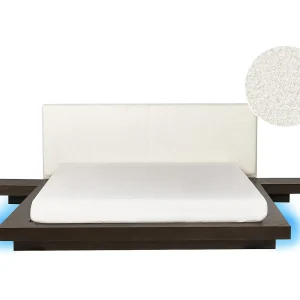 Bed met LED-verlichting Bouclé ZEN 160 x 200 cm LED Donker essenhout