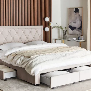 Bed met opbergladen Fluweel LIEVIN 180 x 200 cm Beige Bed met opbergladen Fluweel LIEVIN 180 x 200 cm Beige