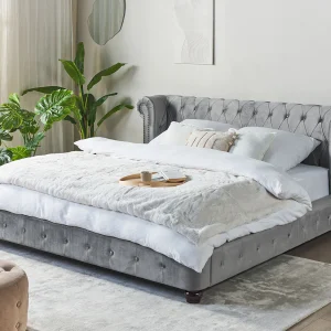 Bed Fluweel CAVAILLON 180 x 200 cm Lichtgrijs Bed Fluweel CAVAILLON 180 x 200 cm Lichtgrijs