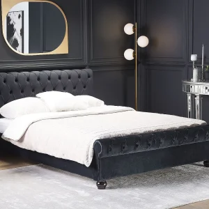 Bed Fluweel AVALLON 140 x 200 cm Zwart