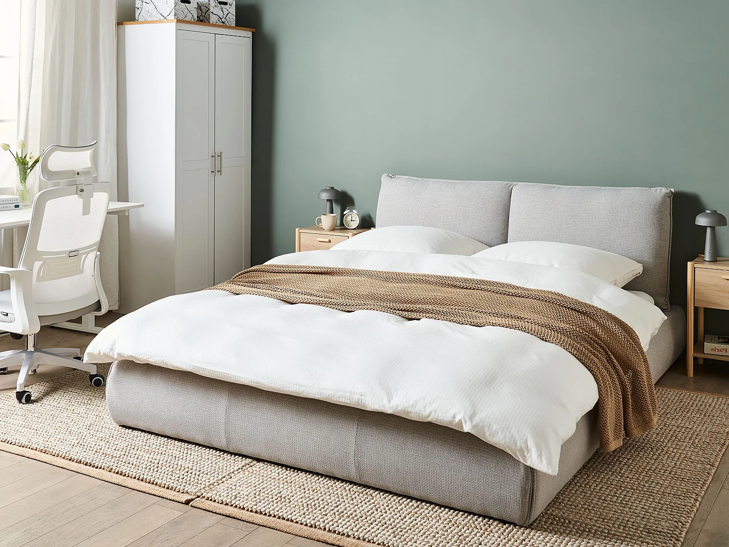 Bed Stof VINAY 160 x 200 cm Lichtgrijs