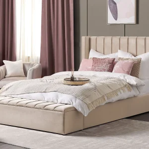 Bed met opbergbankje Fluweel NOYERS 180 x 200 cm Beige Bed met opbergbankje Fluweel NOYERS 180 x 200 cm Beige