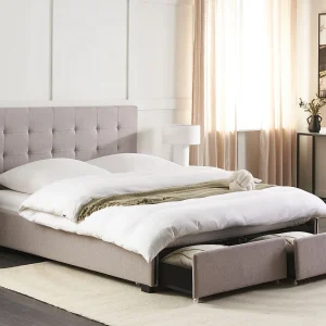 Bed met opbergladen Stof LA ROCHELLE 160 x 200 cm Lichtgrijs Bed met opbergladen Stof LA ROCHELLE 160 x 200 cm Lichtgrijs
