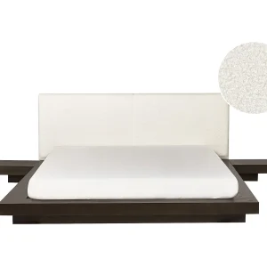 Bed met bouclé hoofdbord donkerhout 160 x 200 cm ZEN Bed met bouclé hoofdbord donkerhout 160 x 200 cm ZEN