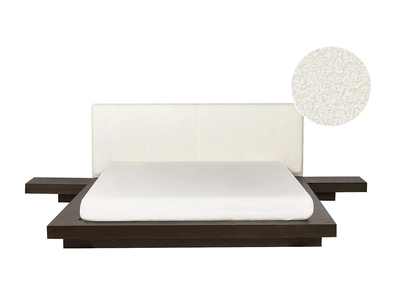 Bed met bouclé hoofdbord donkerhout 160 x 200 cm ZEN