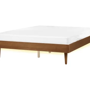 Bed met LED hout lichtbruin 160 x 200 cm TOUCY Bed met LED hout lichtbruin 160 x 200 cm TOUCY