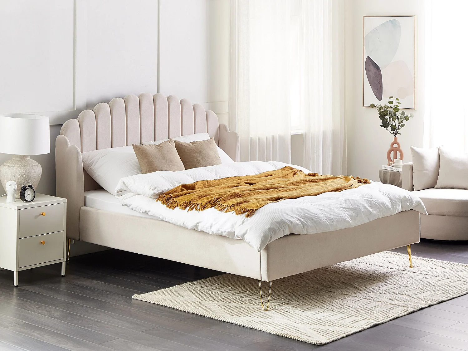 Bed Stof AMBILLOU 160 x 200 cm Lichtbeige
