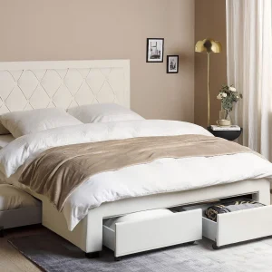 Bed met opbergladen Fluweel LIEVIN 160 x 200 cm Lichtbeige Bed met opbergladen Fluweel LIEVIN 160 x 200 cm Lichtbeige