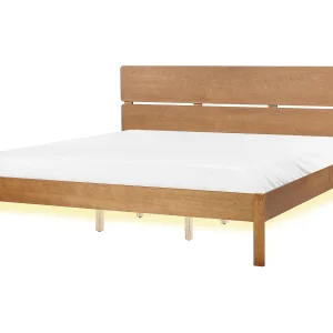 Bed met LED hout lichtbruin 180 x 200 cm BOISSET Bed met LED hout lichtbruin 180 x 200 cm BOISSET