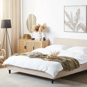 Bed Stof FITOU 160 x 200 cm Beige Bed Stof FITOU 160 x 200 cm Beige