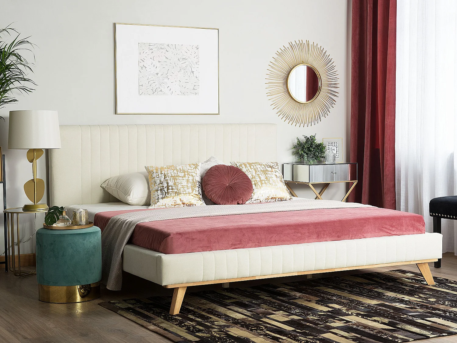 Bed Chenille TALENCE 160 x 200 cm Lichtbeige