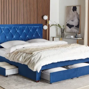 Bed met opbergladen Fluweel LIEVIN 180 x 200 cm Marineblauw Bed met opbergladen Fluweel LIEVIN 180 x 200 cm Marineblauw