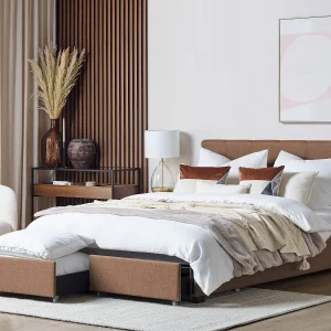 Bed met opbergladen Stof LA ROCHELLE 180 x 200 cm Bruin Bed met opbergladen Stof LA ROCHELLE 180 x 200 cm Bruin