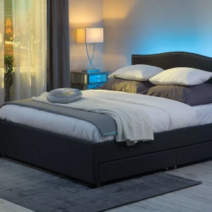 Bed met opbergladen Stof MONTPELLIER 180 x 200 cm LED Multicolor Bed met opbergladen Stof MONTPELLIER 180 x 200 cm LED Multicolor