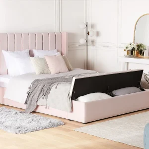 Bed met opbergbankje Fluweel NOYERS 180 x 200 cm Pastelroze Bed met opbergbankje Fluweel NOYERS 180 x 200 cm Pastelroze