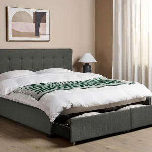 Bed met opbergladen Stof LA ROCHELLE 180 x 200 cm Donkergrijs Bed met opbergladen Stof LA ROCHELLE 180 x 200 cm Donkergrijs