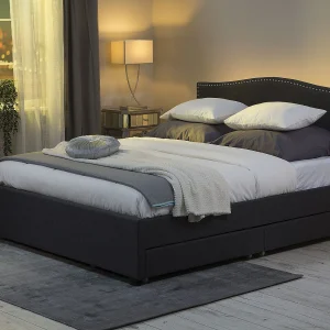 Bed met opbergladen Stof MONTPELLIER 180 x 200 cm LED Donkergrijs Bed met opbergladen Stof MONTPELLIER 180 x 200 cm LED Donkergrijs