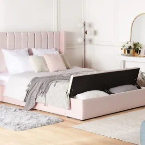 Bed met opbergbankje Fluweel NOYERS 160 x 200 cm Pastelroze Bed met opbergbankje Fluweel NOYERS 160 x 200 cm Pastelroze