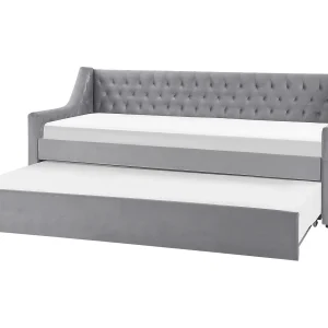 Bedbank fluweel grijs 90 x 200 cm MONTARGIS Bedbank fluweel grijs 90 x 200 cm MONTARGIS