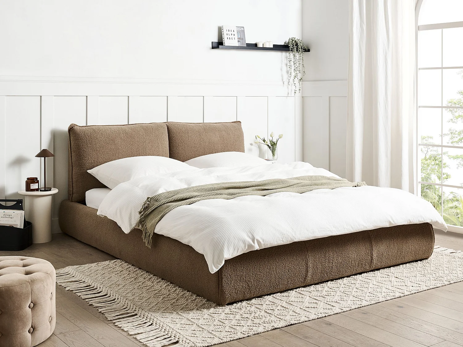 Bed Bouclé VINAY 160 x 200 cm Bruin