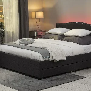Bed met opbergladen Stof MONTPELLIER 160 x 200 cm LED Grijs Bed met opbergladen Stof MONTPELLIER 160 x 200 cm LED Grijs