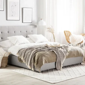 Bed met opbergladen Stof LA ROCHELLE 140 x 200 cm Lichtgrijs Bed met opbergladen Stof LA ROCHELLE 140 x 200 cm Lichtgrijs