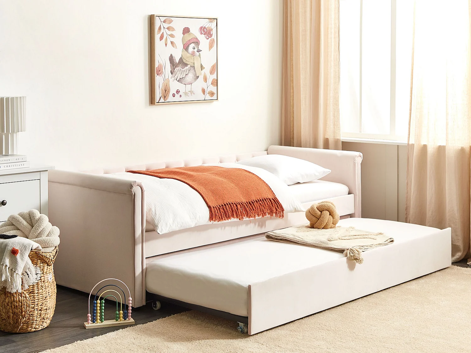 Onderschuifbed Fluweel LIBOURNE 90 x 200 cm Pastelroze