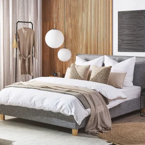 Bed Stof SENNEZ 160 x 200 cm Lichtgrijs