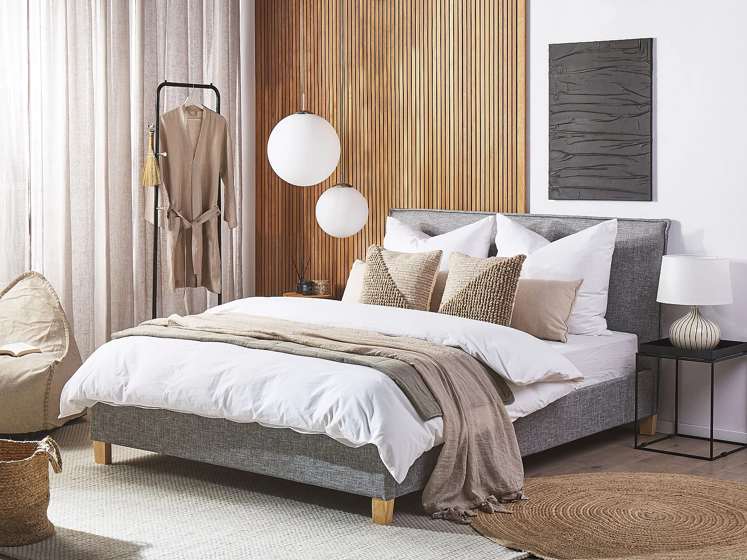 Bed Stof SENNEZ 160 x 200 cm Lichtgrijs