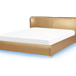 Bed met LED leer goud 180 x 200 cm PARIS Bed met LED leer goud 180 x 200 cm PARIS