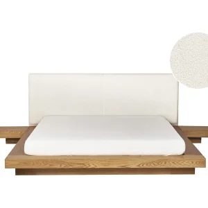Bed Bouclé ZEN 160 x 200 cm Natuurlijk essenhout