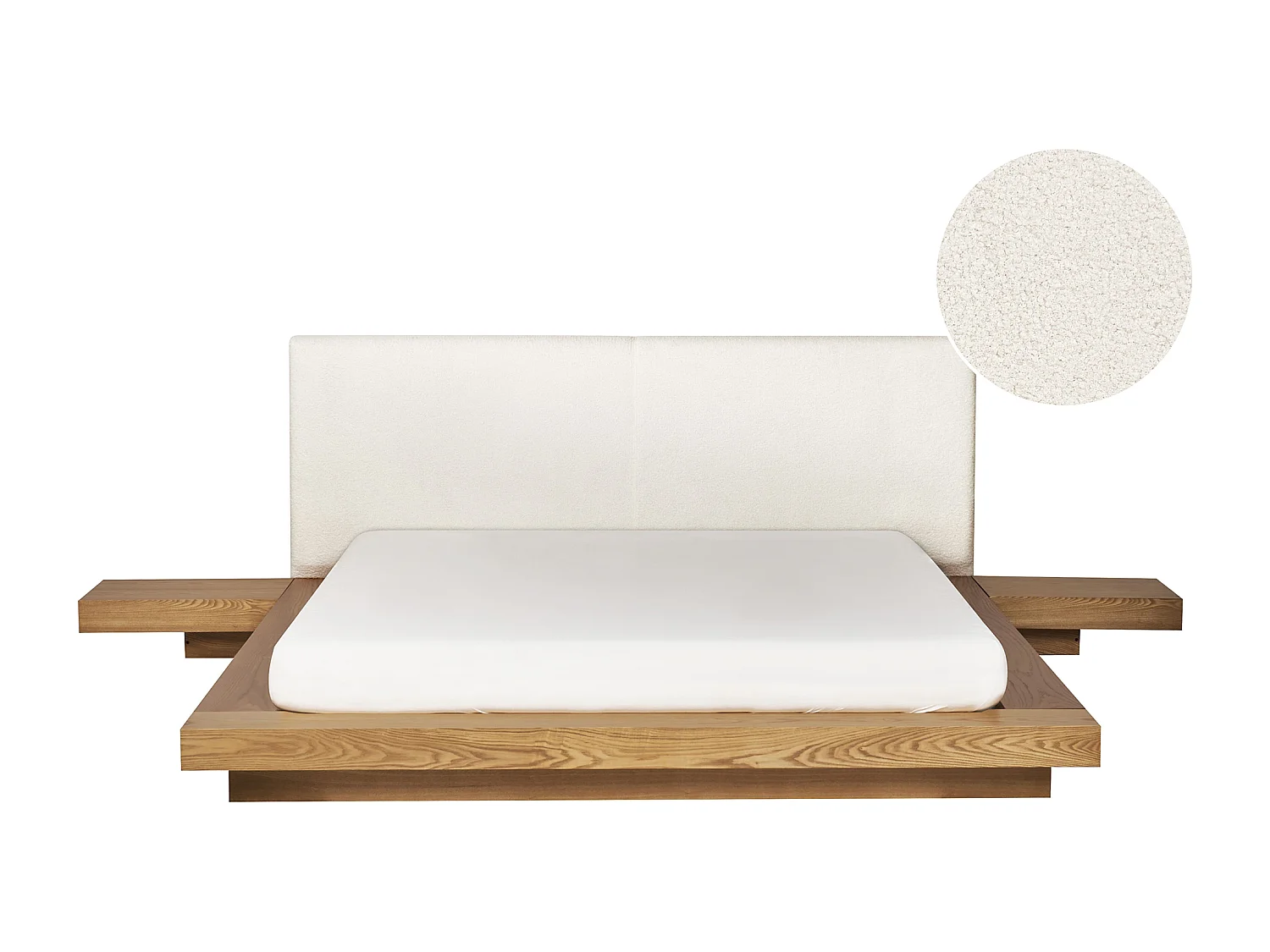 Bed Bouclé ZEN 160 x 200 cm Natuurlijk essenhout