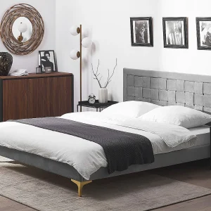 Bed Fluweel LIMOUX 140 x 200 cm Grijs