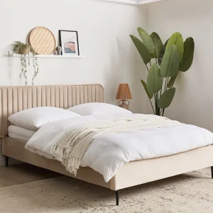 Bed Fluweel BRIN 140 x 200 cm Taupe Bed Fluweel BRIN 140 x 200 cm Taupe