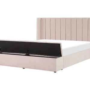 Bed met opbergbankje Fluweel NOYERS 160 x 200 cm Pastelroze Bed met opbergbankje Fluweel NOYERS 160 x 200 cm Pastelroze