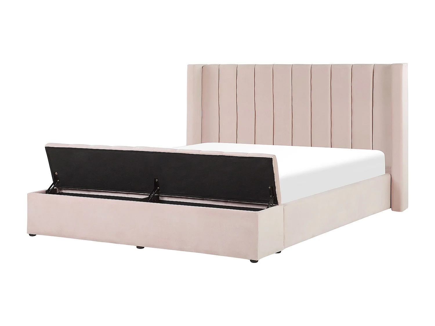 Bed met opbergbankje Fluweel NOYERS 160 x 200 cm Pastelroze