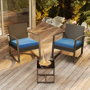 Bealife set tuin schommelstoelen met bijtaveltje – blauw Bealife set tuin schommelstoelen met bijtaveltje – blauw